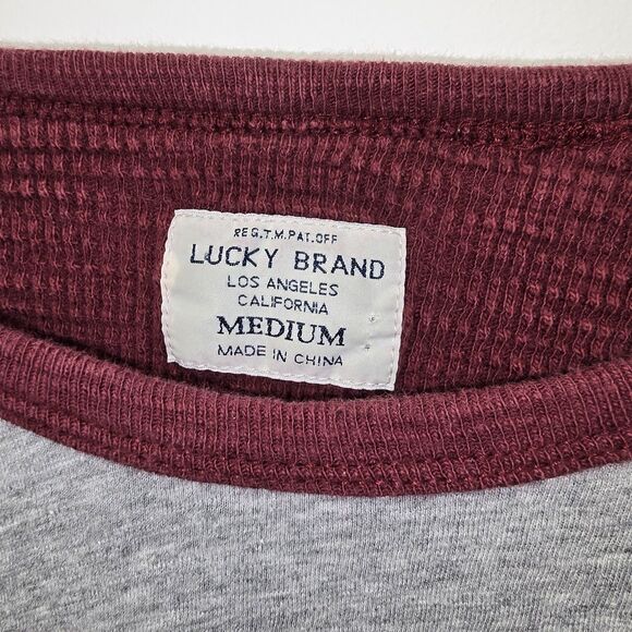 Lucky Brand Medium Red/Gray Henley Raglan Long Sleeve Softest Knit Shirt (C49) - Picture 3 of 4